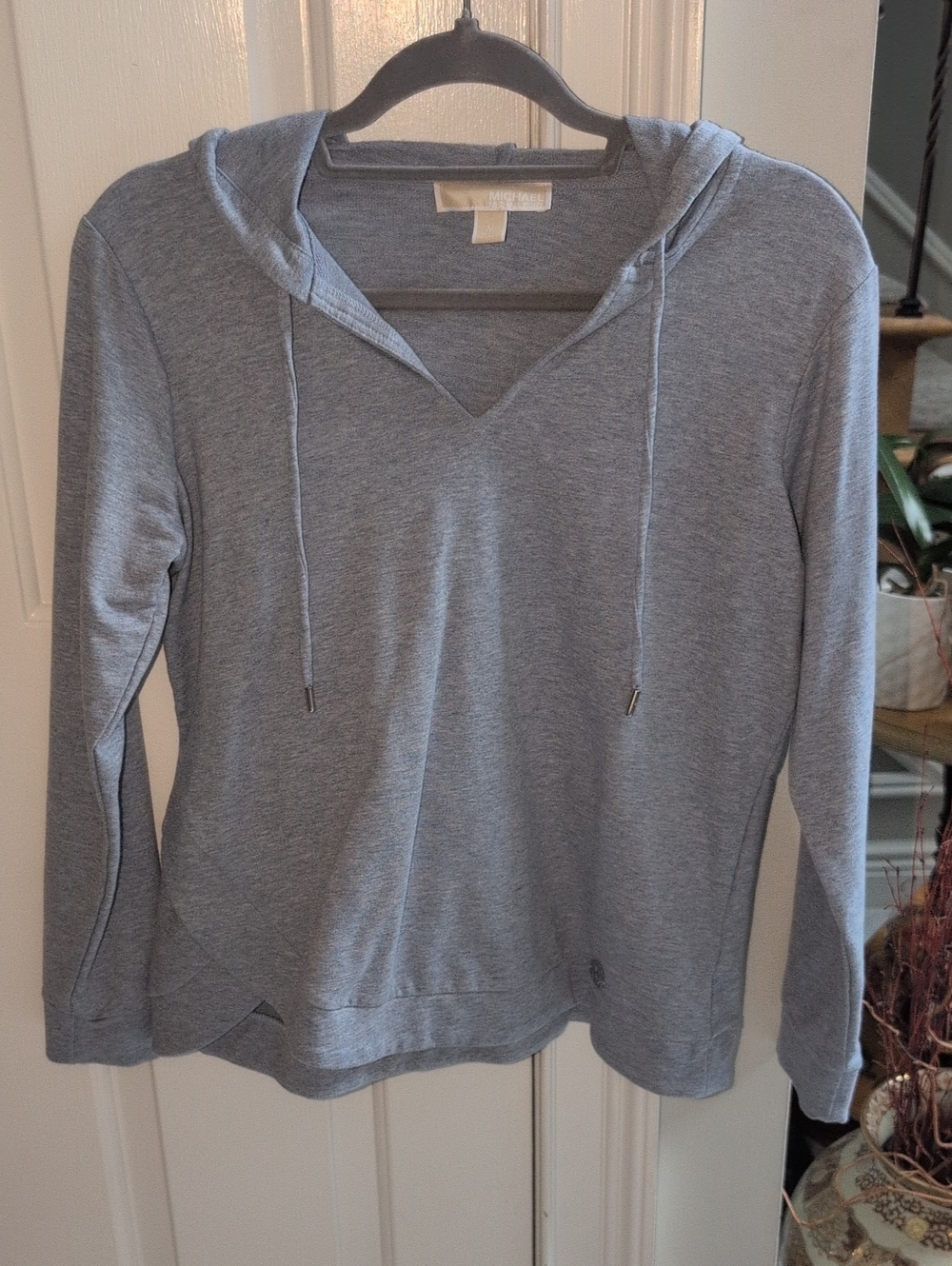 Michael Kors Light Blue V-Neck Hooded Sweatshirt. Size M